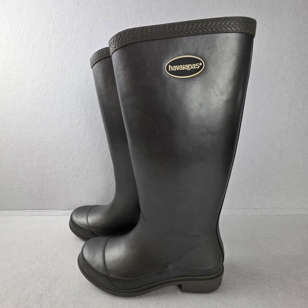 Havaianas Womens Dark Silver Rubber Tall Rain Boots Waterproof Size 6W EUR 37